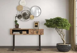 Viadurini Living Konsolentisch Flur-Konsolentisch aus Eisen und Akazienholz mit Design-Schublade - Dena