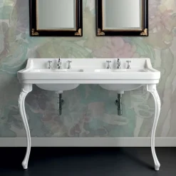 Viadurini Bathroom Keramikwaschbecken-Konsolenwaschtisch aus weißer Keramik mit Doppelwaschbecken L 125 cm - Wollie