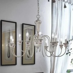 Ferroluce Vintage Kronleuchter-Kronleuchter 12 Lichter Artisan handbemalte Keramik und Messing - Sanremo