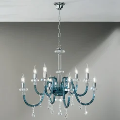 Viadurini Lighting Klassische Kronleuchter-Kronleuchter 8 Lichter Klassisches italienisches Glas Handgefertigt Blaugrün - Similo