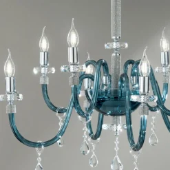 Viadurini Lighting Klassische Kronleuchter-Kronleuchter 8 Lichter Klassisches italienisches Glas Handgefertigt Blaugrün - Similo