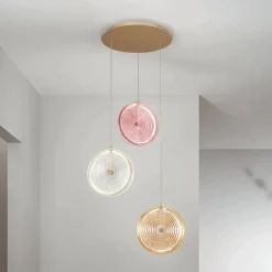 Viadurini Lighting Moderne Kronleuchter-Kronleuchter aus lackiertem Metall und Glas, verziert mit konzentrischen Linien – Hackberry