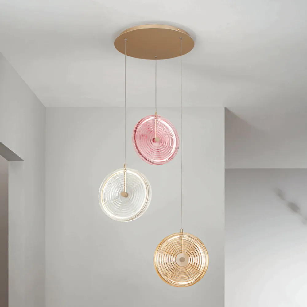 Viadurini Lighting Moderne Kronleuchter-Kronleuchter aus lackiertem Metall und Glas, verziert mit konzentrischen Linien – Hackberry