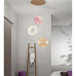 Viadurini Lighting Moderne Kronleuchter-Kronleuchter aus lackiertem Metall und Glas, verziert mit konzentrischen Linien – Hackberry