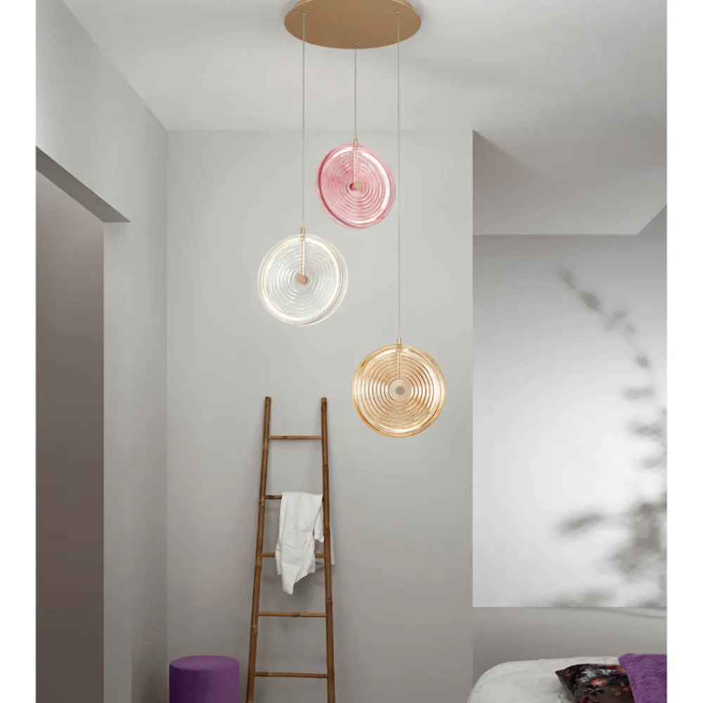 Viadurini Lighting Moderne Kronleuchter-Kronleuchter aus lackiertem Metall und Glas, verziert mit konzentrischen Linien – Hackberry