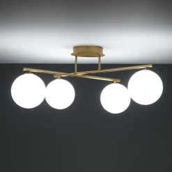 Viadurini Living Moderne Kronleuchter-Kronleuchter aus metallischem Goldmetall und 4 weißen Glaskugeln - Venedig