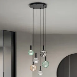 Viadurini Lighting Moderne Kronleuchter-Kronleuchter aus mundgeblasenem Glas, farbig und mit Balloton-Dekoration - Fee