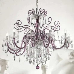 Viadurini Lighting Klassische Kronleuchter-Kronleuchter aus venezianischem Glas mit 12 Lichtern aus Amethyst, hergestellt in Italien - Florentiner