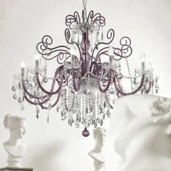 Viadurini Lighting Klassische Kronleuchter-Kronleuchter aus venezianischem Glas mit 12 Lichtern aus Amethyst, hergestellt in Italien - Florentiner