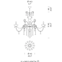 Viadurini Lighting Klassische Kronleuchter-Kronleuchter aus venezianischem Glas mit 12 Lichtern aus Amethyst, hergestellt in Italien - Florentiner