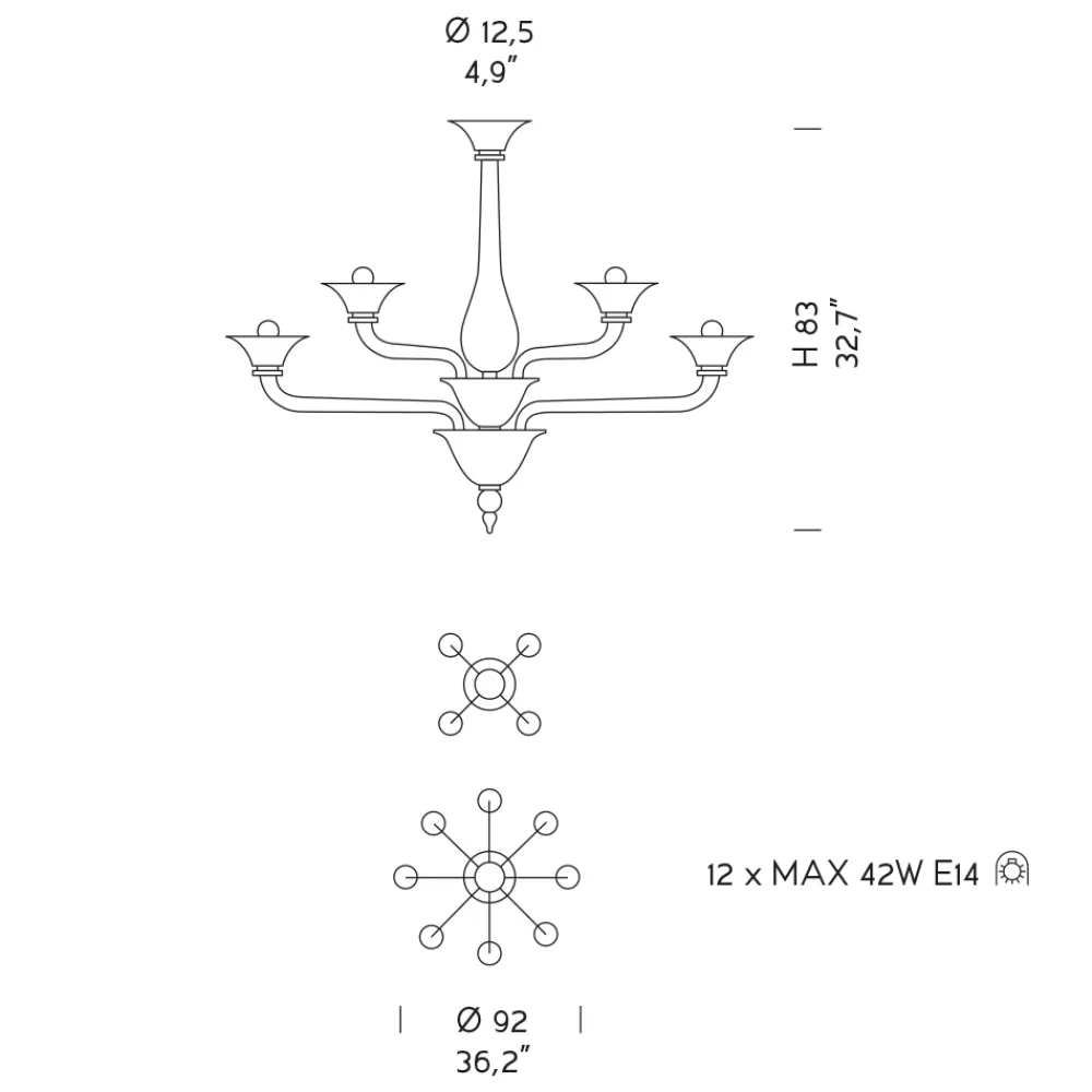 Viadurini Lighting Moderne Kronleuchter-Kronleuchter aus venezianischem Glas 12 Lichter Made in Italy - Ismail