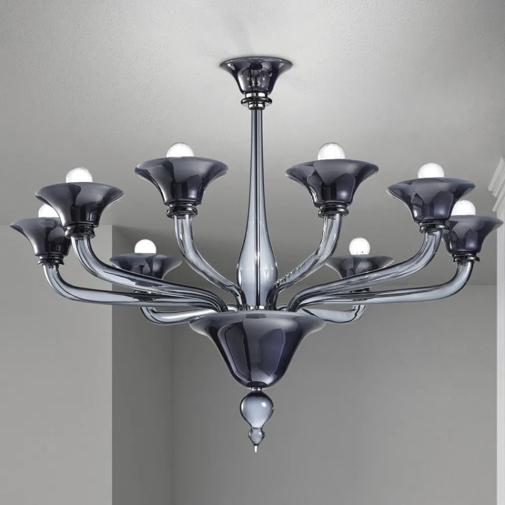 Viadurini Lighting Moderne Kronleuchter-Kronleuchter aus venezianischem Glas 8-flammig Made in Italy - Ismail