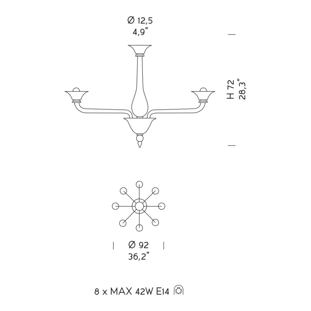 Viadurini Lighting Moderne Kronleuchter-Kronleuchter aus venezianischem Glas 8-flammig Made in Italy - Ismail