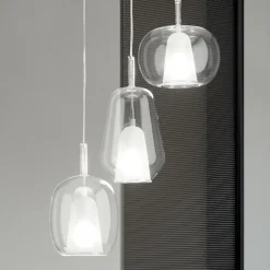 Viadurini Lighting Moderne Kronleuchter-Kronleuchter mit 3 Diffusoren aus transparentem mundgeblasenem Glas Made in Italy - Trilly