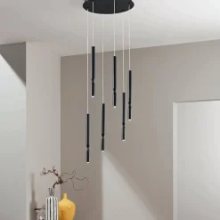 Viadurini Lighting Moderne Kronleuchter-Kronleuchter mit 6 LED-Leuchten aus lackiertem Metall und verstellbaren Kabeln – Lärche