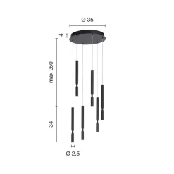 Viadurini Lighting Moderne Kronleuchter-Kronleuchter mit 6 LED-Leuchten aus lackiertem Metall und verstellbaren Kabeln – Lärche