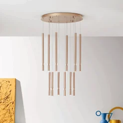 Viadurini Lighting Moderne Kronleuchter-Kronleuchter mit 12 LED-Leuchten aus lackiertem Metall und verstellbaren Kabeln – Lärche