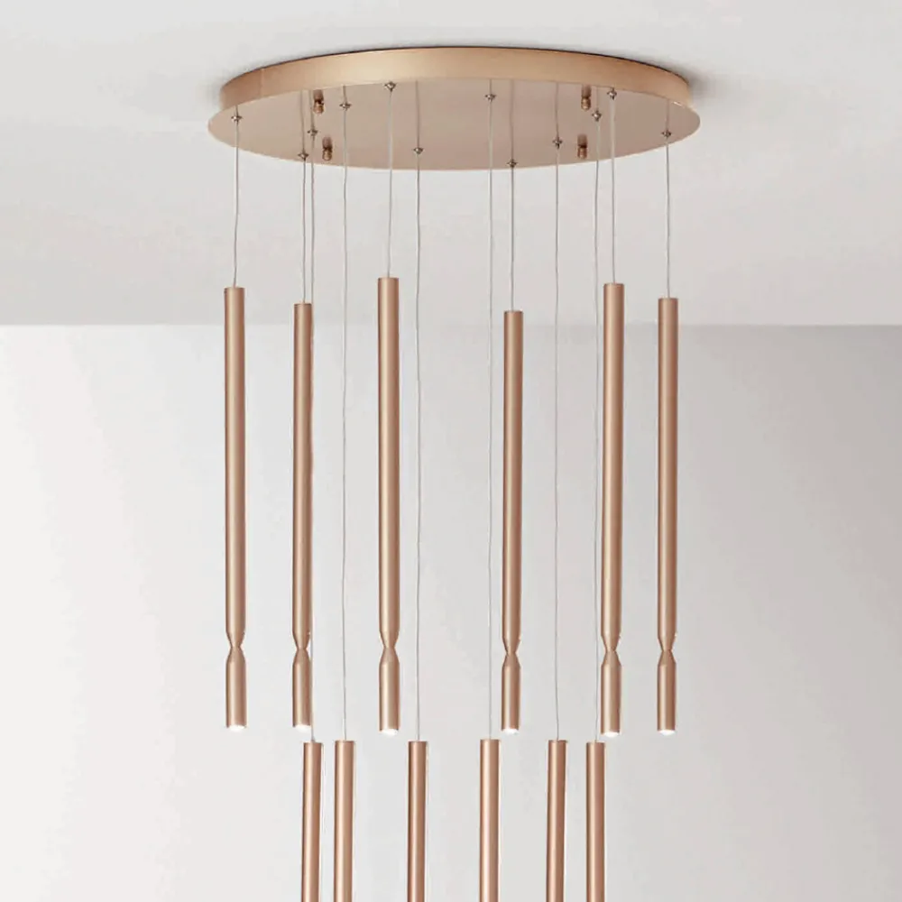 Viadurini Lighting Moderne Kronleuchter-Kronleuchter mit 12 LED-Leuchten aus lackiertem Metall und verstellbaren Kabeln – Lärche