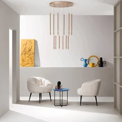 Viadurini Lighting Moderne Kronleuchter-Kronleuchter mit 12 LED-Leuchten aus lackiertem Metall und verstellbaren Kabeln – Lärche