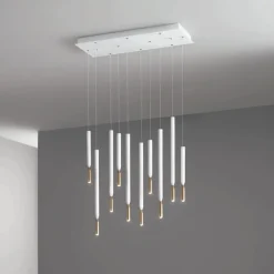 Viadurini Lighting Moderne Kronleuchter-Kronleuchter mit 10 LED-Leuchten aus lackiertem Metall und verstellbaren Kabeln – Lärche