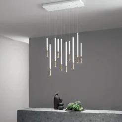 Viadurini Lighting Moderne Kronleuchter-Kronleuchter mit 10 LED-Leuchten aus lackiertem Metall und verstellbaren Kabeln – Lärche