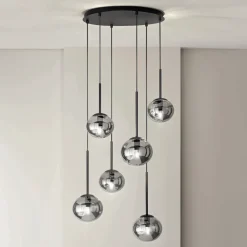 Viadurini Lighting Moderne Kronleuchter-Kronleuchter mit 6 LEDs aus schwarz lackiertem Metall und geblasenem Glas – Ailanto