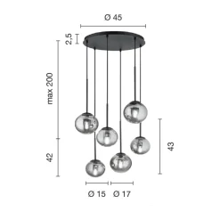 Viadurini Lighting Moderne Kronleuchter-Kronleuchter mit 6 LEDs aus schwarz lackiertem Metall und geblasenem Glas – Ailanto