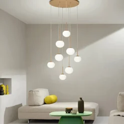 Viadurini Lighting Moderne Kronleuchter-Kronleuchter mit 8 LEDs aus goldlackiertem Metall und mundgeblasenem Glas – Ailanto