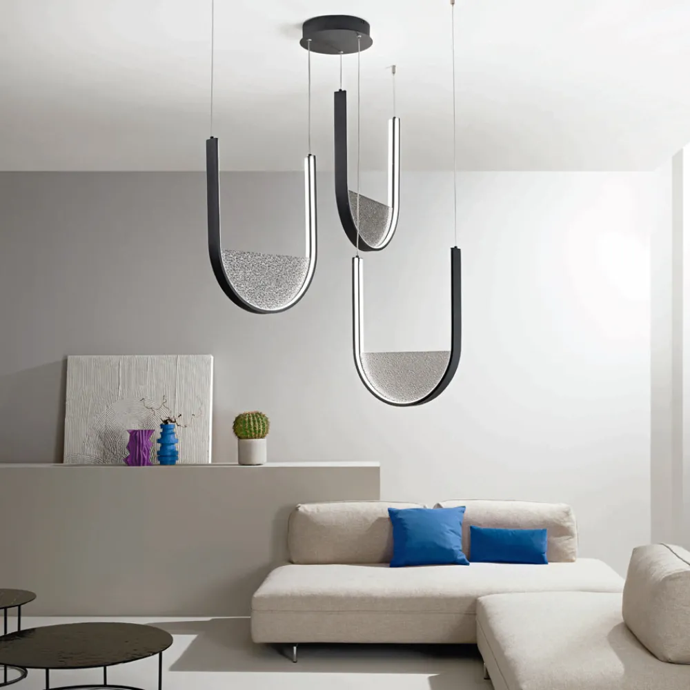 Viadurini Lighting Moderne Kronleuchter-Kronleuchter mit 3 LEDs mit herausnehmbarem Einsatz aus Granulatglas – Catalpa