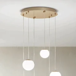 Viadurini Lighting Moderne Kronleuchter-Kronleuchter mit 6 LEDs, optional mit Glas abgedeckt und Sockel aus Metall – Buche