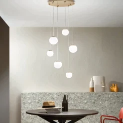 Viadurini Lighting Moderne Kronleuchter-Kronleuchter mit 6 LEDs, optional mit Glas abgedeckt und Sockel aus Metall – Buche