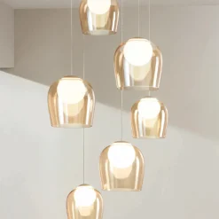 Viadurini Lighting Moderne Kronleuchter-Kronleuchter mit 6 LEDs, optional mit Glas abgedeckt und Sockel aus Metall – Buche