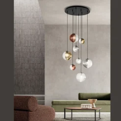 Viadurini Lighting Moderne Kronleuchter-Kronleuchter mit 8 Lichtern aus mundgeblasenem Glas in Form einer Kugel Made in Italy - Prilla