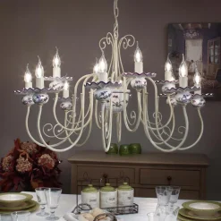 Ferroluce Vintage Kronleuchter-Kronleuchter mit 12 Lichtern aus Keramik Handdekor und antikem Messing - Sanremo