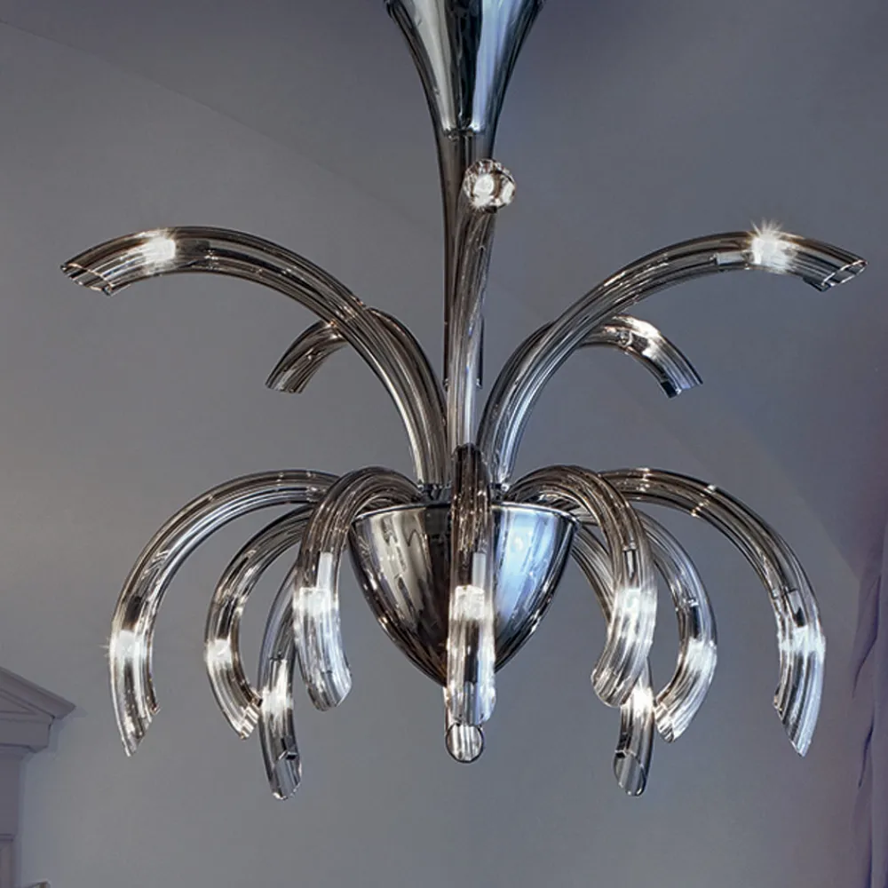 Viadurini Lighting Moderne Kronleuchter-Kronleuchter mit 15 Lichtern aus venezianischem Glas und verchromtem Metall Made in Italy - Jason