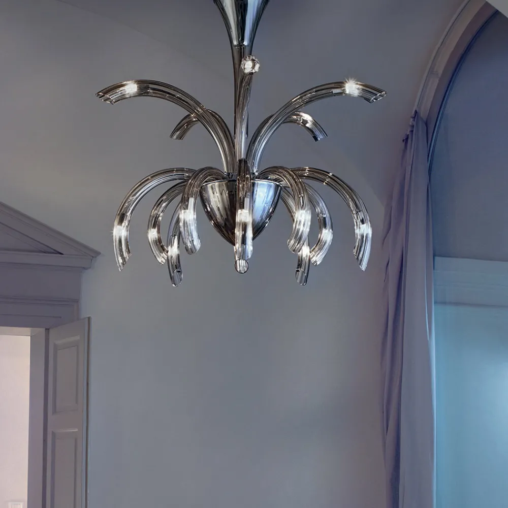 Viadurini Lighting Moderne Kronleuchter-Kronleuchter mit 15 Lichtern aus venezianischem Glas und verchromtem Metall Made in Italy - Jason