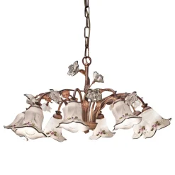 Ferroluce Vintage Kronleuchter-Kronleuchter mit 8 Lichtern aus Metall und handverzierter Keramik und Rosen - Pisa