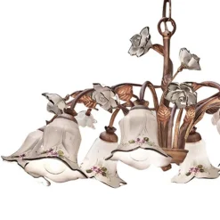 Ferroluce Vintage Kronleuchter-Kronleuchter mit 8 Lichtern aus Metall und handverzierter Keramik und Rosen - Pisa