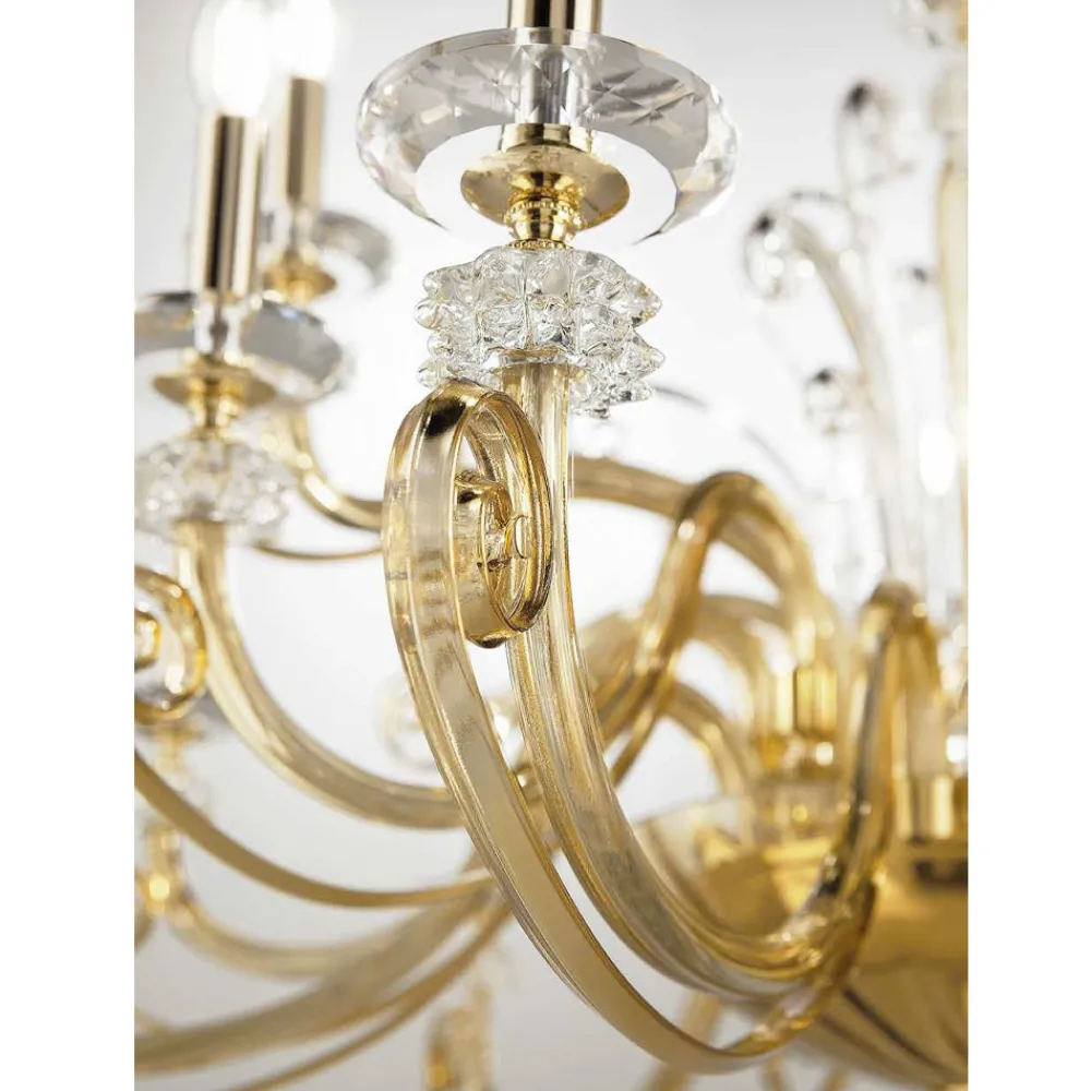 Viadurini Lighting Klassische Kronleuchter-Kronleuchter mit 12 Lichtern aus mundgeblasenem Glas und klassischem Luxuskristall - Cassea