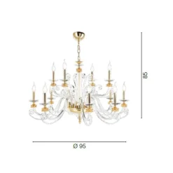 Viadurini Lighting Klassische Kronleuchter-Kronleuchter mit 12 Lichtern aus mundgeblasenem Glas und klassischem Luxuskristall - Cassea