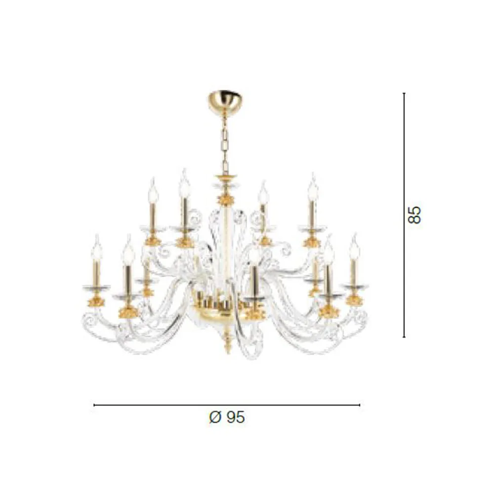 Viadurini Lighting Klassische Kronleuchter-Kronleuchter mit 12 Lichtern aus mundgeblasenem Glas und klassischem Luxuskristall - Cassea