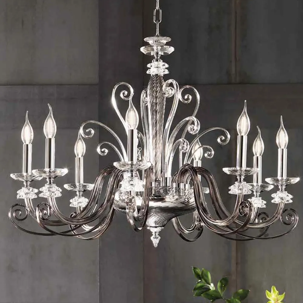 Viadurini Lighting Klassische Kronleuchter-Kronleuchter mit 8 Lichtern aus mundgeblasenem Glas und klassischem Luxuskristall - Cassea