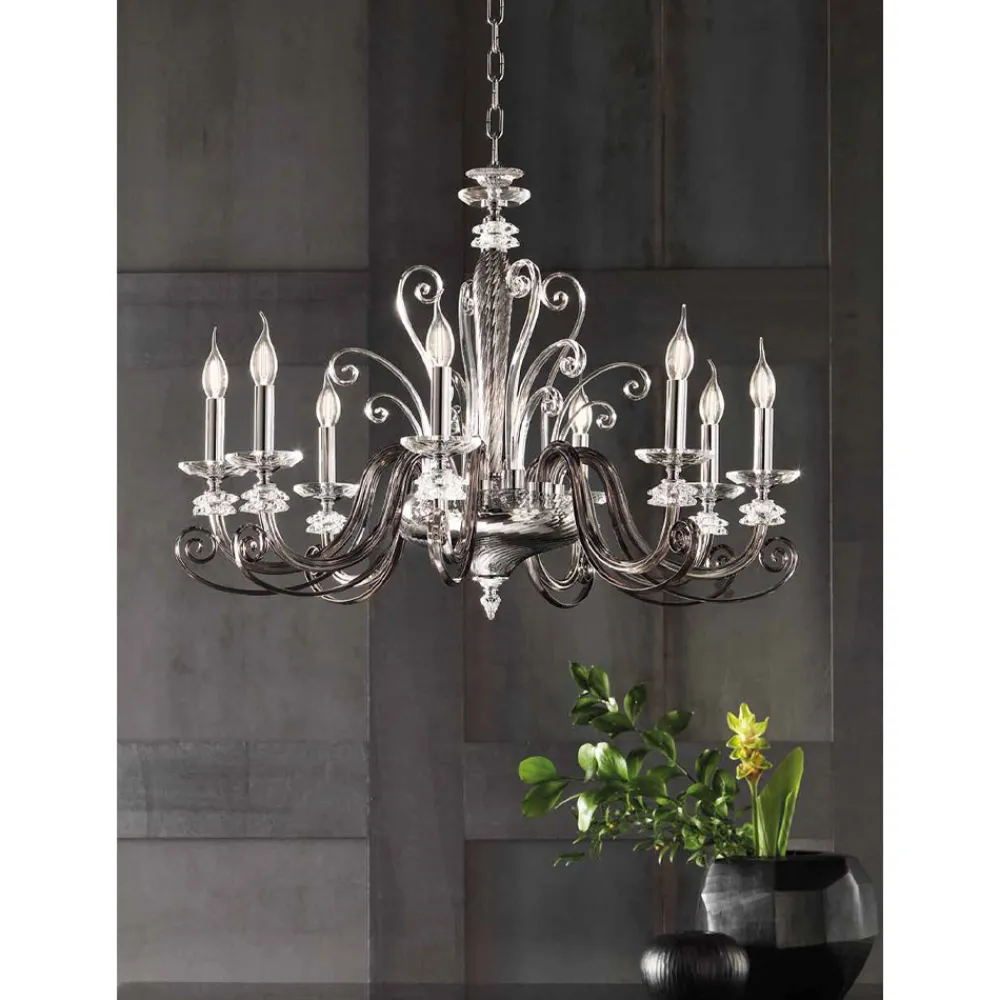 Viadurini Lighting Klassische Kronleuchter-Kronleuchter mit 8 Lichtern aus mundgeblasenem Glas und klassischem Luxuskristall - Cassea