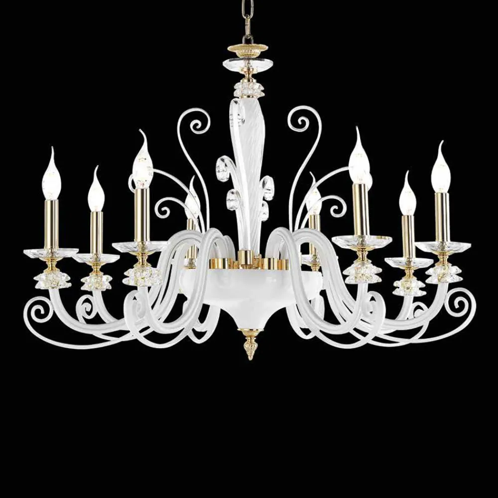 Viadurini Lighting Klassische Kronleuchter-Kronleuchter mit 8 Lichtern aus mundgeblasenem Glas und klassischem Luxuskristall - Cassea