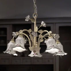 Ferroluce Vintage Kronleuchter-Kronleuchter mit 5 Lichtern aus Metall und handverzierter Keramik und Rosen - Pisa