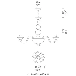 Viadurini Lighting Klassische Kronleuchter-Kronleuchter mit 12 Lichtern aus venezianischem Glas und Metall Made in Italy - Foscarino