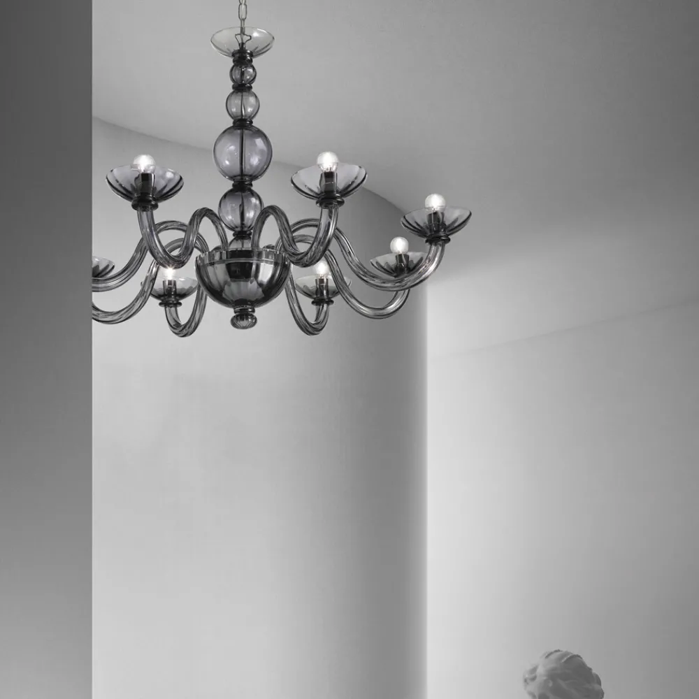 Viadurini Lighting Klassische Kronleuchter-Kronleuchter mit 8 Lichtern aus venezianischem Glas und Metall Made in Italy - Foscarino