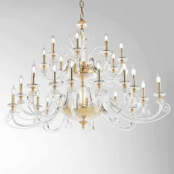 Viadurini Lighting Klassische Kronleuchter-Kronleuchter mit 24 Lichtern aus mundgeblasenem Glas und klassischem Luxuskristall - Cassea