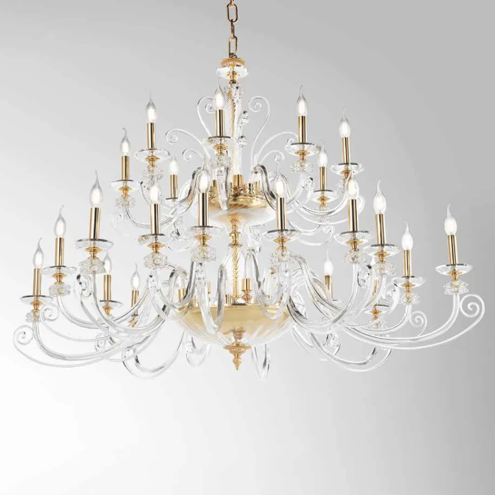 Viadurini Lighting Klassische Kronleuchter-Kronleuchter mit 24 Lichtern aus mundgeblasenem Glas und klassischem Luxuskristall - Cassea