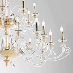 Viadurini Lighting Klassische Kronleuchter-Kronleuchter mit 24 Lichtern aus mundgeblasenem Glas und klassischem Luxuskristall - Cassea